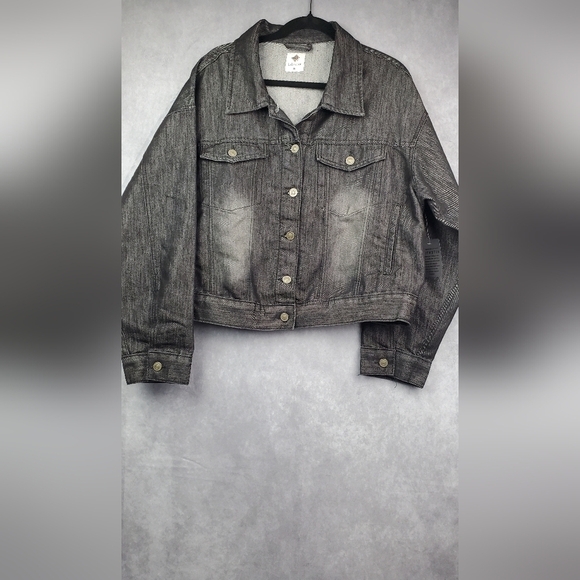 Like Love " Sew in love" Black Cropped Denim Jacket Cotton Size XL - Picture 1 of 8